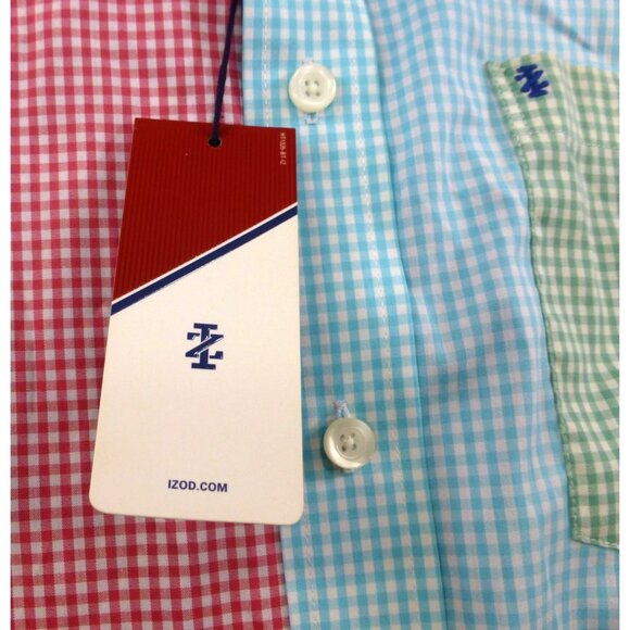 NWT Izod Colorblock Gingham Button Down Shirt Preppy Casual Summer Mens 4XL - Picture 11 of 15